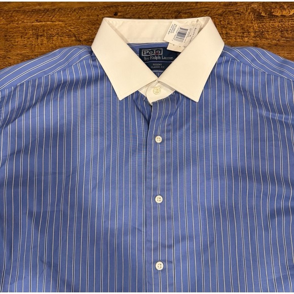 VTG Polo Ralph Lauren Regent Blue Striped Classic Button Up Shirt Men's 18 36/37 - Picture 1 of 9